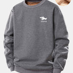 Shark Print Teddy Fleece Lined Sweatshirt
