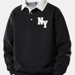 NY Print Contrast Polo Collar Sweatshirt