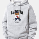 California Bear Print Drawstring Hoodie