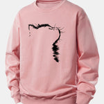 Outline Cat Print Relax Fit Sweatshirt