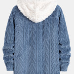 Contrast Geometric Jacquard Teddy Hooded Shirt