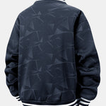 Teddy Lined Geometric Print Baseball Jacket