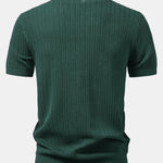 Textured Crochet V Neck Polo Shirt