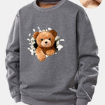 Teddy Bear Print Teddy Fleece Lined Sweatshirt