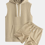 Striped Jacquard Sleeveless Hooded T-Shirt & Shorts