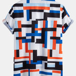 Striped Color Block Print Button Up Shirt & Swim Shorts
