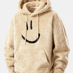 Smiley Face Embroidered Teddy Hoodie