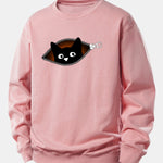 Zipper Black Cat Print Relax Fit Sweatshirt