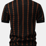Geometric Knit V Neck Polo Shirt