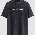 I Don't Care Print Washed Distressed Drop Shoulder T-Shirt