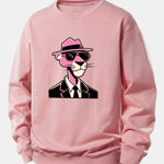 Pink Gentleman Panther Print Relax Fit Sweatshirt
