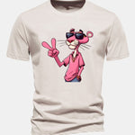 Regular Fit Pink Panther With V Sign Print Cotton T-Shirt