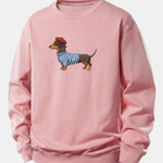 Dachshund Wearing Striped Sweater Print Relax Fit Sweatshirt