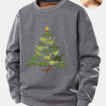 Dinosaur Christmas Tree Print Teddy Fleece Lined Sweatshirt