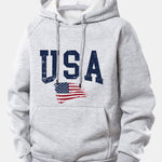 USA Flag Print Drawstring Hoodie