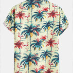 Relax Fit Flamingo  Tropical Palm Tree Print Button Up Shirt & Swim Short