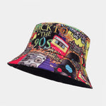 Retro 90s Graffiti Print Reversible Bucket Hat