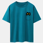 Pocket Cat Print Drop Shoulder Oversize T-Shirt