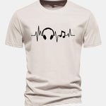 Regular Fit Heartbeat Music Print Cotton T-Shirt