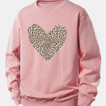 Leopard Heart Print Relax Fit Sweatshirt