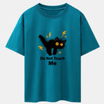 Electric Black Cat Print Drop Shoulder Oversize T-Shirt