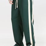 Relax Fit Color Block Patchwork Polo Sweatshirt & Slit Hem Stripe Pants