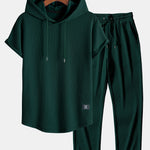 Ribbed Hooded  Arc Hem T-Shirt & Straight Leg Ribbed Pants