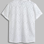 Men's knitted hollow jacquard casual round neck T-shirt
