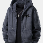 Black Cat Embroidered Teddy Zip Up Hoodie