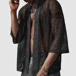 Men's hollow sexy mesh cardigan shawl shirt