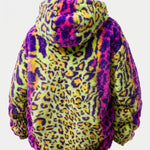 Faux Fur Colorful Leopard Zip Up Hooded Coat