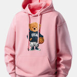 Basketball Bear Print Relax Fit Drawstring Hoodie