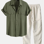 Linen Rayon Blend Pocket Utility Shirt & Straight Leg Linen Pants