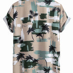 Palm Tree Color Block Print Button Up Shirt