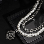 Retro Compass Multi-Layered Pendant Necklace 3Pcs/set