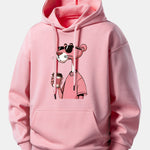 Pink Panther Drinking Coffee Print Relax Fit Hoodie