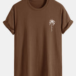 Regular Fit Palm Tree Slogan Print Cotton T-Shirt