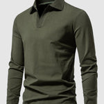 Men's Retro Solid Color V-Neck Lapel POLO Long Sleeve T-Shirt