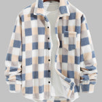 Men's Classic Plaid Fluffy Faux Fur Lapel Jacket Corduroy Casual Pants Set