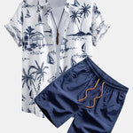 Island Sailing Print Button Up Shirt & Swim Shorts