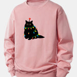 Colorful Light Black Cat Print Relax Fit Sweatshirt