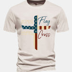 Regular Fit Retro American Flag Cross Print Cotton T-Shirt