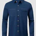 Men's solid color simple loose casual long-sleeved shirt