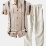 Stripe Crochet Button Up Shirt & Straight Leg Linen Pants
