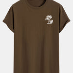 Palm Tree Print Cotton Arc Hem T-Shirt