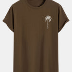 Palm Tree Slogan Print Cotton Arc Hem T-Shirt