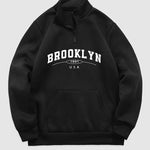 Men's "BROOKLYN" letter print quarter-zip stand collar sweatshirt