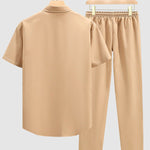 Men's solid color short-sleeved shirt casual pants set