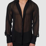 Men's black see-through loose casual short-sleeved shirt