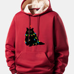 Colorful Light Black Cat Print Teddy Lined Hoodie